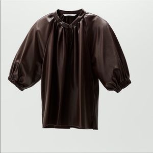 Zara Burgundy Faux Leather Puffy sleeves